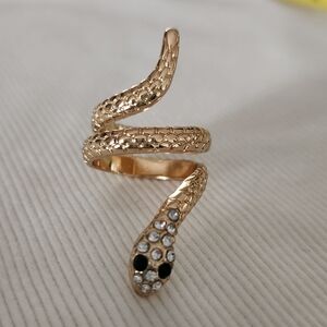 Gold Snake Ring with Crystal Accents